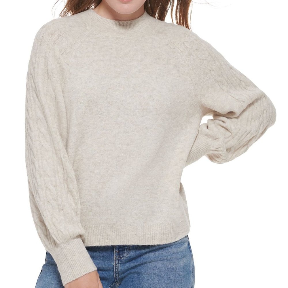Calvin Klein Jeans Women's Cable Knit Crewneck Sweater Mocha Heather Medium B4HP